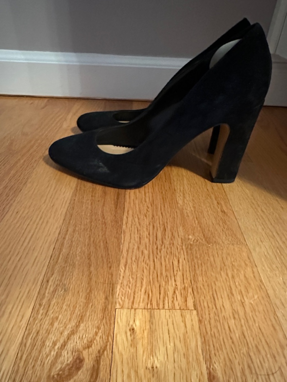 Vince Camuto Black Suede Round-Toe Block Heel Pumps
